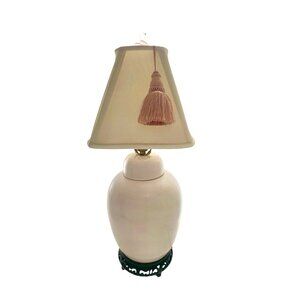 Lamp Ginger Jar Porcelain with Swan Finial and Shade Vintage Oriental Decor
